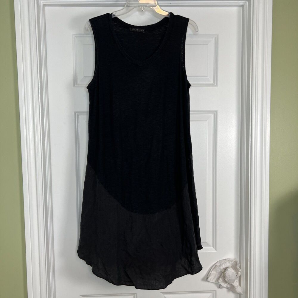 Cut Loose Linen Blend Dress Sz L Sleeveless Black Beachy Boho Lagenlook